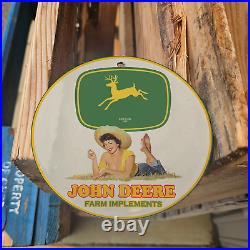 Vintage 1942 John Deere Farm Implements Porcelain Gas Oil 4.5 Sign