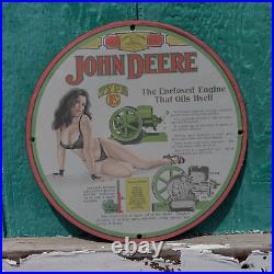 Vintage 1943 John Deere''Type E'' Enclosed Engines Porcelain Gas & Oil Sign