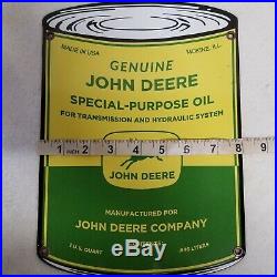 Vintage 1950's John Deere Oil Can Farm Equipment Porcelain Enamel Sign Moline