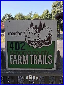 Vintage 1950s Sonoma Co. Farm Trails 2-Sided Painted Wooden 24 California Sign