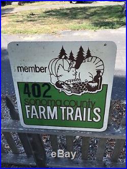 Vintage 1950s Sonoma Co. Farm Trails 2-Sided Painted Wooden 24 California Sign