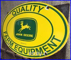Vintage 1954 Dated John Deere Farm Equipment 16.5 Porcelain Gas Oil Sign