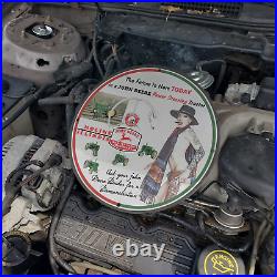 Vintage 1955 John Deere Power Steering Tractor Porcelain Gas & Oil Pump Sign