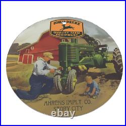 Vintage 1956 John Deere Quality Farm Equipment Porcelain Gas Oil 4.5 Sign