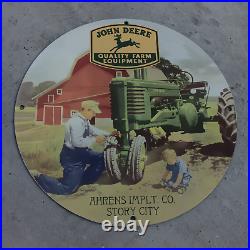 Vintage 1956 John Deere Quality Farm Equipment Porcelain Gas & Oil Pump Sign