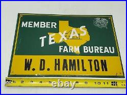 Vintage 1974 Scioto Texas Farm Bureau AFBF Embossed Metal Sign John Deer Tractor