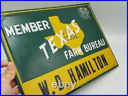 Vintage 1974 Scioto Texas Farm Bureau AFBF Embossed Metal Sign John Deer Tractor