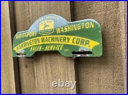 Vintage 51 John Deere Porcelain Machinery Gas Oil Sign Farm Tractor Plate Topper