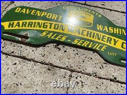 Vintage 51 John Deere Porcelain Machinery Gas Oil Sign Farm Tractor Plate Topper