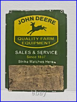 Vintage 6 x 8 Porcelain John Deere Door Push Enamel Sign w Match Striker Rare