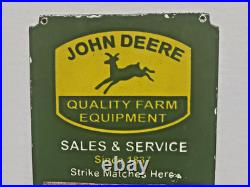 Vintage 6 x 8 Porcelain John Deere Door Push Enamel Sign w Match Striker Rare