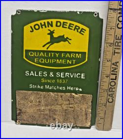 Vintage 6 x 8 Porcelain John Deere Door Push Enamel Sign w Match Striker Rare
