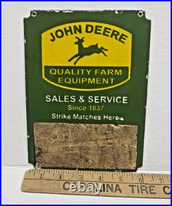 Vintage 6 x 8 Porcelain John Deere Door Push Enamel Sign w Match Striker Rare