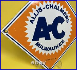 Vintage Allis Chalmers Tractors Porcelain Sign Gas Oil John Deere Ih Farm Barn