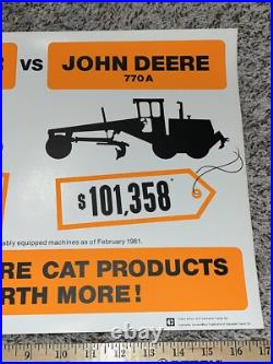 Vintage CAT vs John Deere Sign NOS Morale Poster Road Grader Comparable