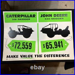 Vintage CAT vs John Deere Sign NOS Morale Poster Skidder Comparison 518 640