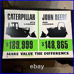 Vintage CAT vs John Deere Sign NOS Morale Poster Track Loader Comparison 973