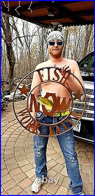 Vintage Cabin Round Fish Now Work Later Sign With Fish Graphic Man Cave Decor 27in