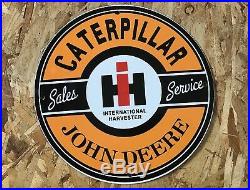 Vintage Caterpillar Ih John Deere Porcelain Sign Gas Station Oil Pump Plate Rare