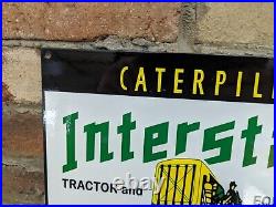 Vintage Caterpillar Interstate John Deere Tractor Metal Porcelain Sign 12 X 8