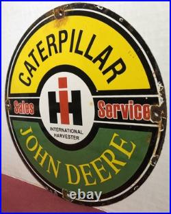 Vintage Caterpillar John Deere 10 Porcelain Sales Service Gas Oil Sign