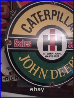 Vintage Caterpillar John Deere International Harvester Porcelain Metal Gas Sign