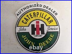 Vintage Caterpillar John Deere Sales Service Tractor Metal Porcelain Farm Sign