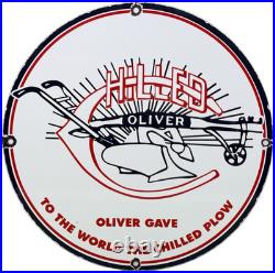 Vintage Chilled Oliver Plow Porcelain Sign Gas Oil Dealership Tractor Farm Deere