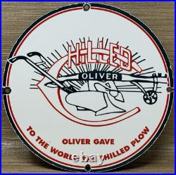 Vintage Chilled Oliver Plow Porcelain Sign Gas Oil Dealership Tractor Farm Deere