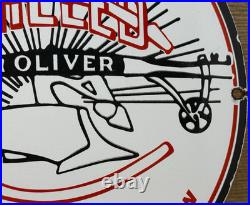 Vintage Chilled Oliver Plow Porcelain Sign Gas Oil Dealership Tractor Farm Deere