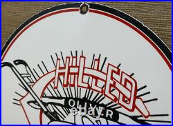 Vintage Chilled Oliver Plow Porcelain Sign Gas Oil Dealership Tractor Farm Deere