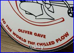 Vintage Chilled Oliver Plow Porcelain Sign Gas Oil Dealership Tractor Farm Deere