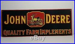 Vintage Collectors John Deere Quality Farm implements Sign 25 1/2 X 9 1/2