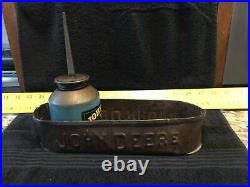 Vintage Embossed John Deere Horse Drawn Implement Tool Box WithBlue VintageOil Can