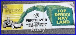 Vintage FS Fertilizer Poster Banner Sign 18x50 Top Dress Hay Land It Pays