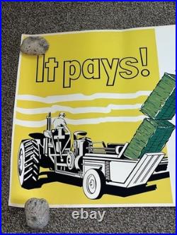 Vintage FS Fertilizer Poster Banner Sign 18x50 Top Dress Hay Land It Pays