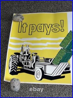 Vintage FS Fertilizer Poster Banner Sign 18x50 Top Dress Hay Land It Pays