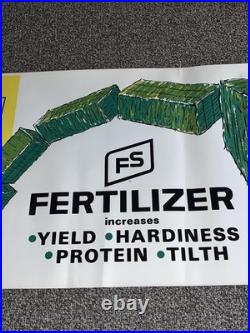 Vintage FS Fertilizer Poster Banner Sign 18x50 Top Dress Hay Land It Pays