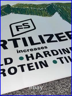 Vintage FS Fertilizer Poster Banner Sign 18x50 Top Dress Hay Land It Pays