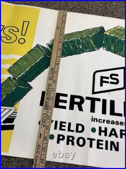 Vintage FS Fertilizer Poster Banner Sign 18x50 Top Dress Hay Land It Pays
