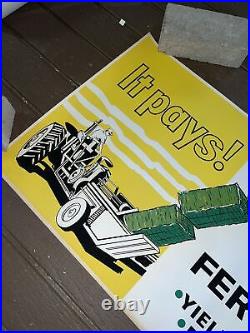 Vintage FS Fertilizer Poster Banner Sign A-9392 It Pays! Top Dress Hay Land