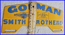 Vintage Gorman Smith Bros. John Deere Implements Chevrolet Porcelain Sign Topper Vintage Gorman Smith Bros. John Deere Implements Chevrolet Porcelain Sign Topper
