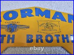 Vintage Gorman Smith Bros. John Deere Implements Chevrolet Porcelain Sign Topper Vintage Gorman Smith Bros. John Deere Implements Chevrolet Porcelain Sign Topper