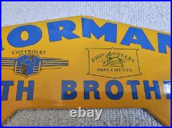 Vintage Gorman Smith Bros. John Deere Implements Chevrolet Porcelain Sign Topper Vintage Gorman Smith Bros. John Deere Implements Chevrolet Porcelain Sign Topper