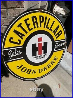 Vintage International Harvester John Deere Dealer Sign Caterpillar Rare 30 inch