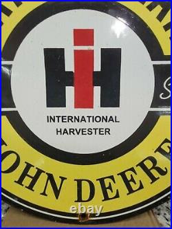 Vintage International Harvester Porcelain Sign Gas Oil John Deere Farm Tractor
