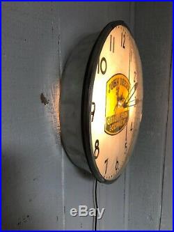 Vintage JOHN DEERE Dealer Lighted TELECHRON ELECTRIC WALL CLOCK 1950's Sign