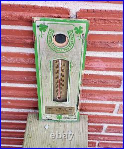 Vintage JOHN DEERE Farm Implement Dealer Lucky Mirror Advertising Thermometer