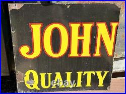 Vintage JOHN DEERE Porcelain SIGN OLD 1/3 of a Sign FARM Ag Barn Decor TRACTOR