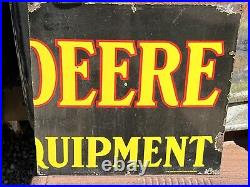 Vintage JOHN DEERE Porcelain SIGN OLD 1/3 of a Sign FARM Ag Barn Decor TRACTOR